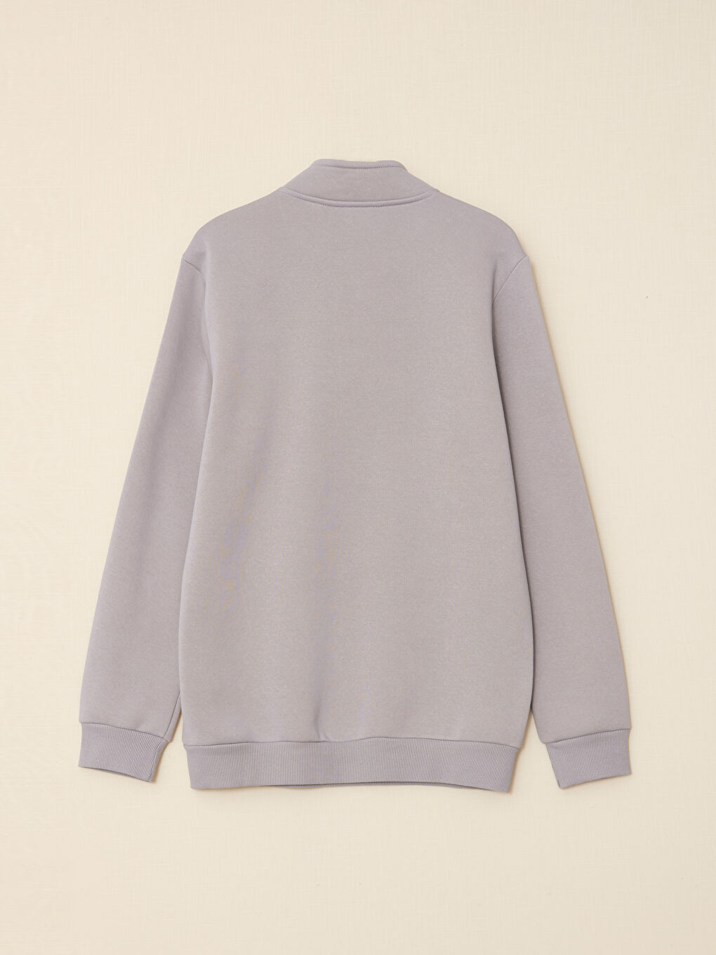 Gri Dik Yaka Uzun Kollu Erkek Kalın Sweatshirt-9