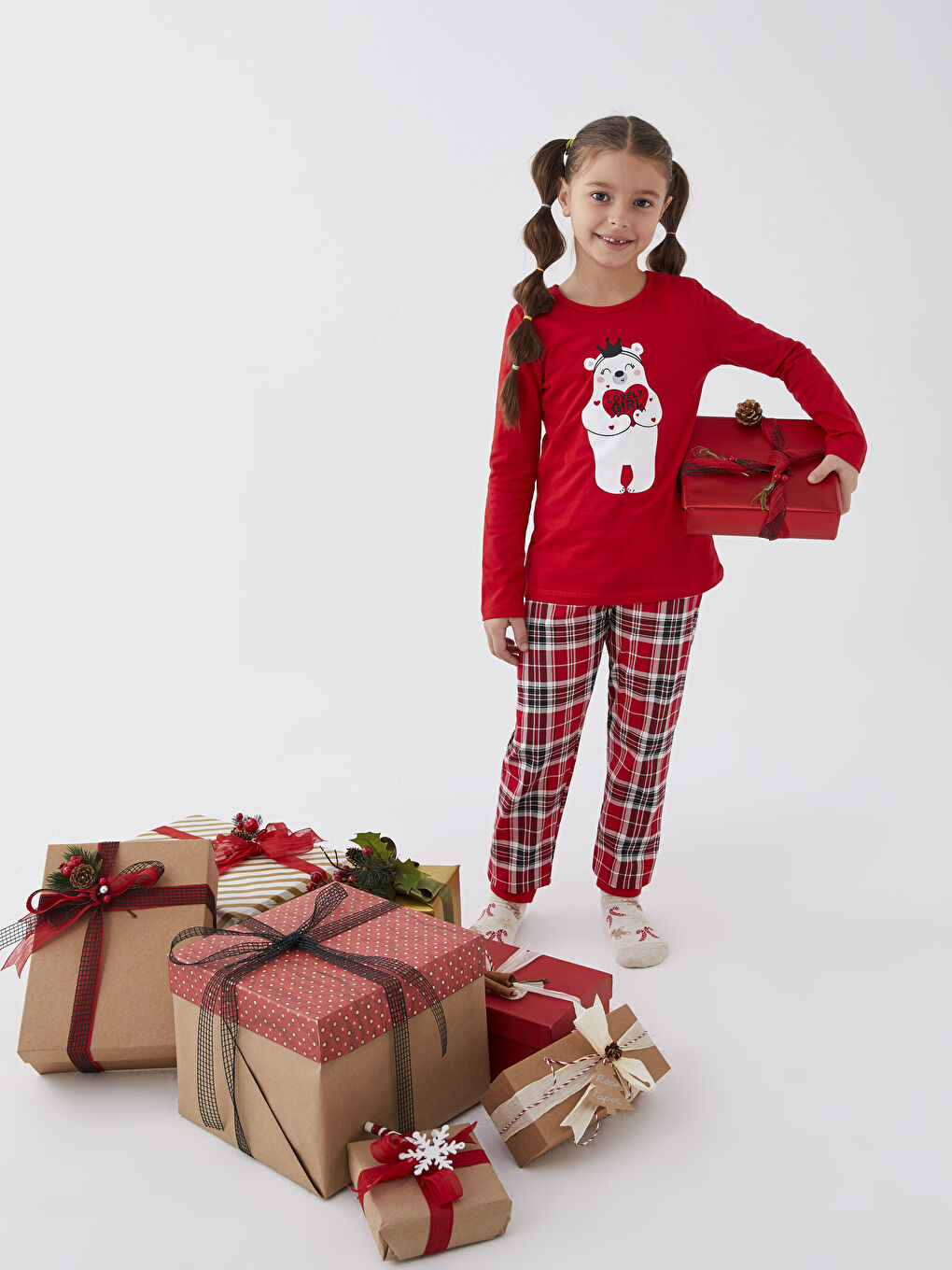 Crew Neck Printed Long Sleeve Girls' Pyjama Set-1