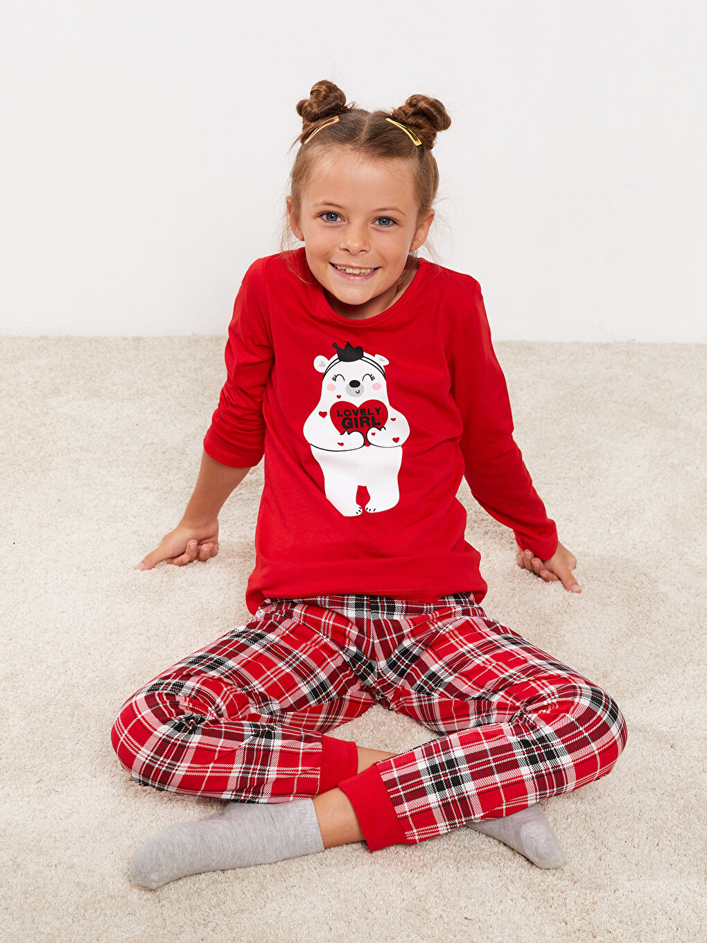 Crew Neck Printed Long Sleeve Girls' Pyjama Set-3