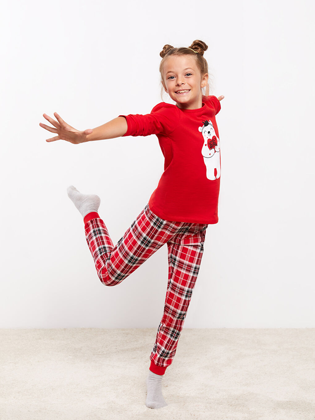 Crew Neck Printed Long Sleeve Girls' Pyjama Set-4