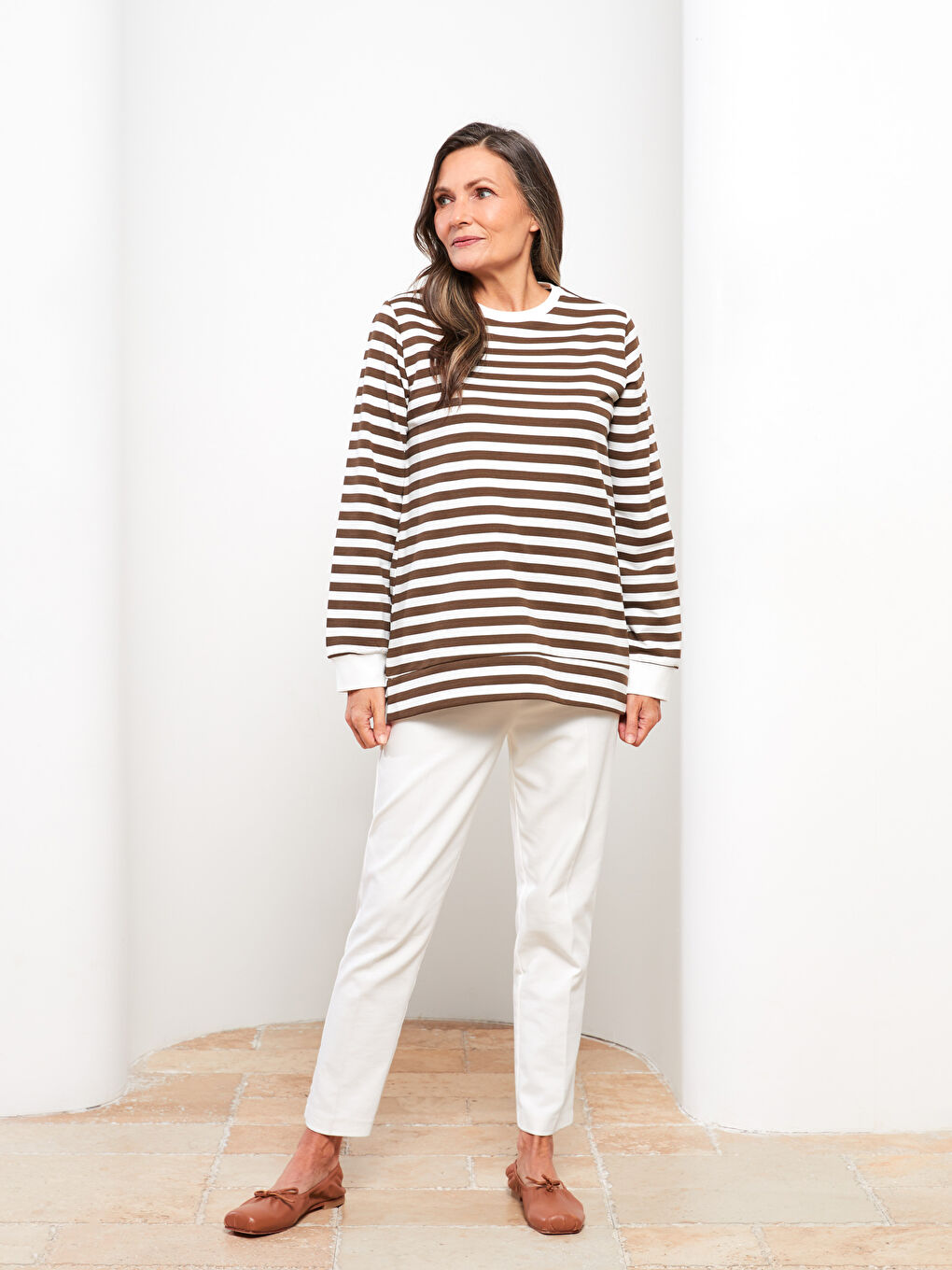 LCW Grace Rundhalsausschnitt Gestreift Langarm Sweatshirt für Damen -W2EB28Z8-LEW