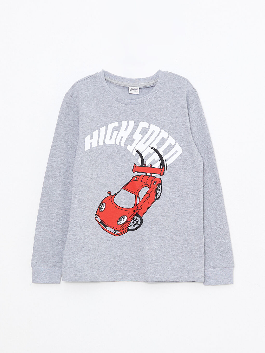 Gri Bisiklet Yaka Baskılı Uzun Kollu Erkek Çocuk Tişört