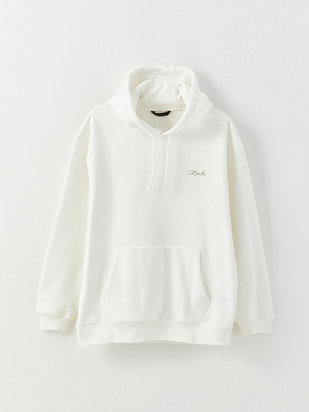 Beyaz Uzun Kollu Nakışlı Erkek Kalın Hoodie-11