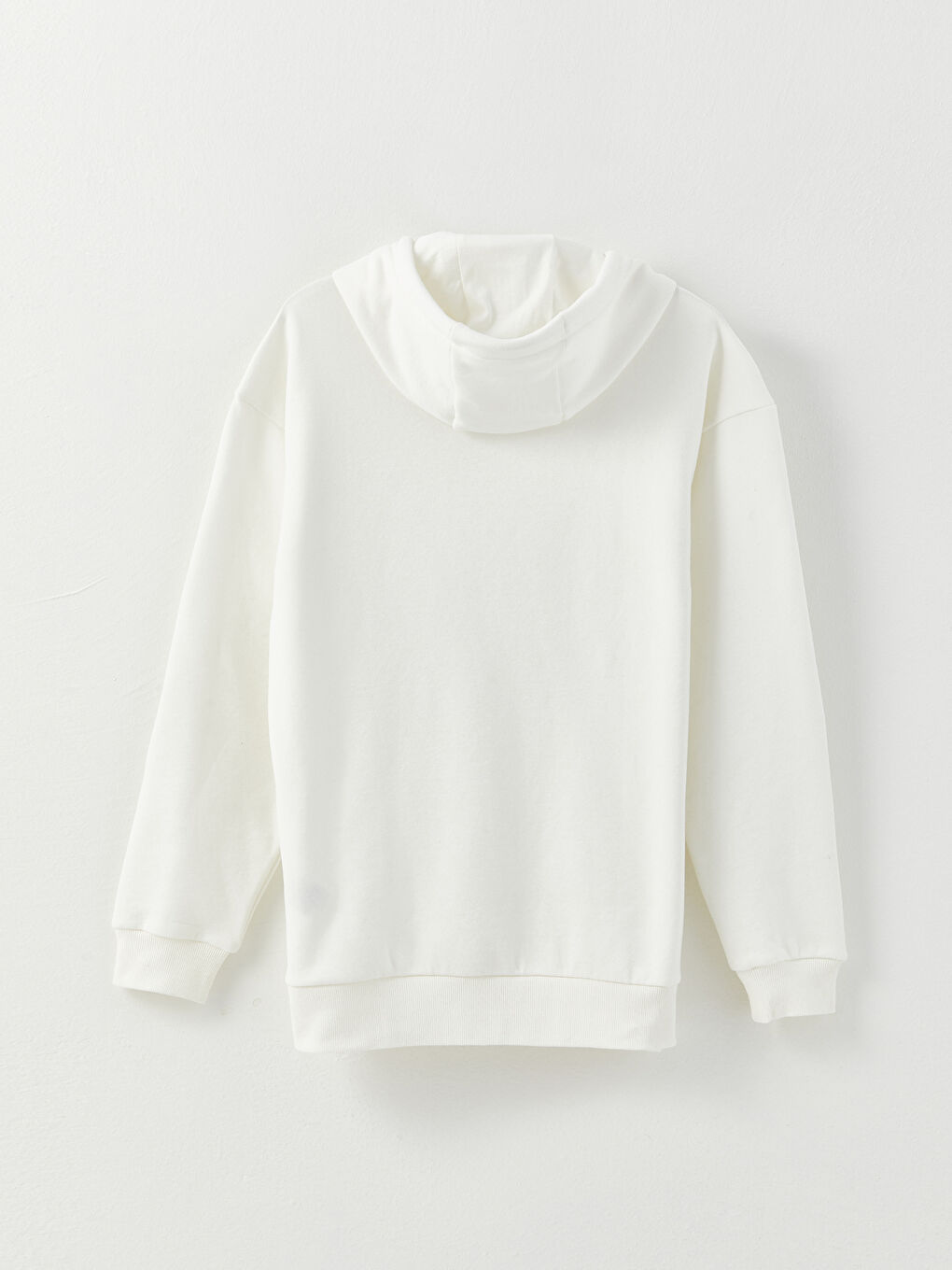 Beyaz Uzun Kollu Nakışlı Erkek Kalın Hoodie-12