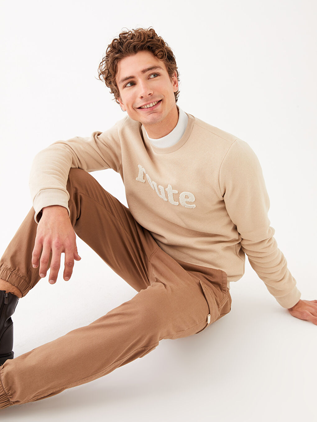 Crew Neck Printed Men's Thick Sweatshirt