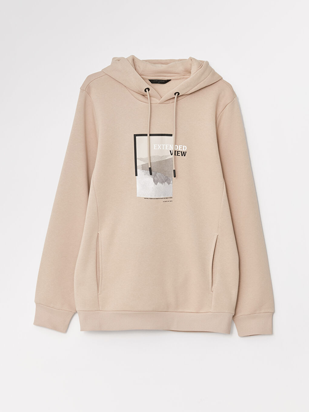 LCW Casual Bej Uzun Kollu Baskılı Erkek Kalın Hoodie - 5