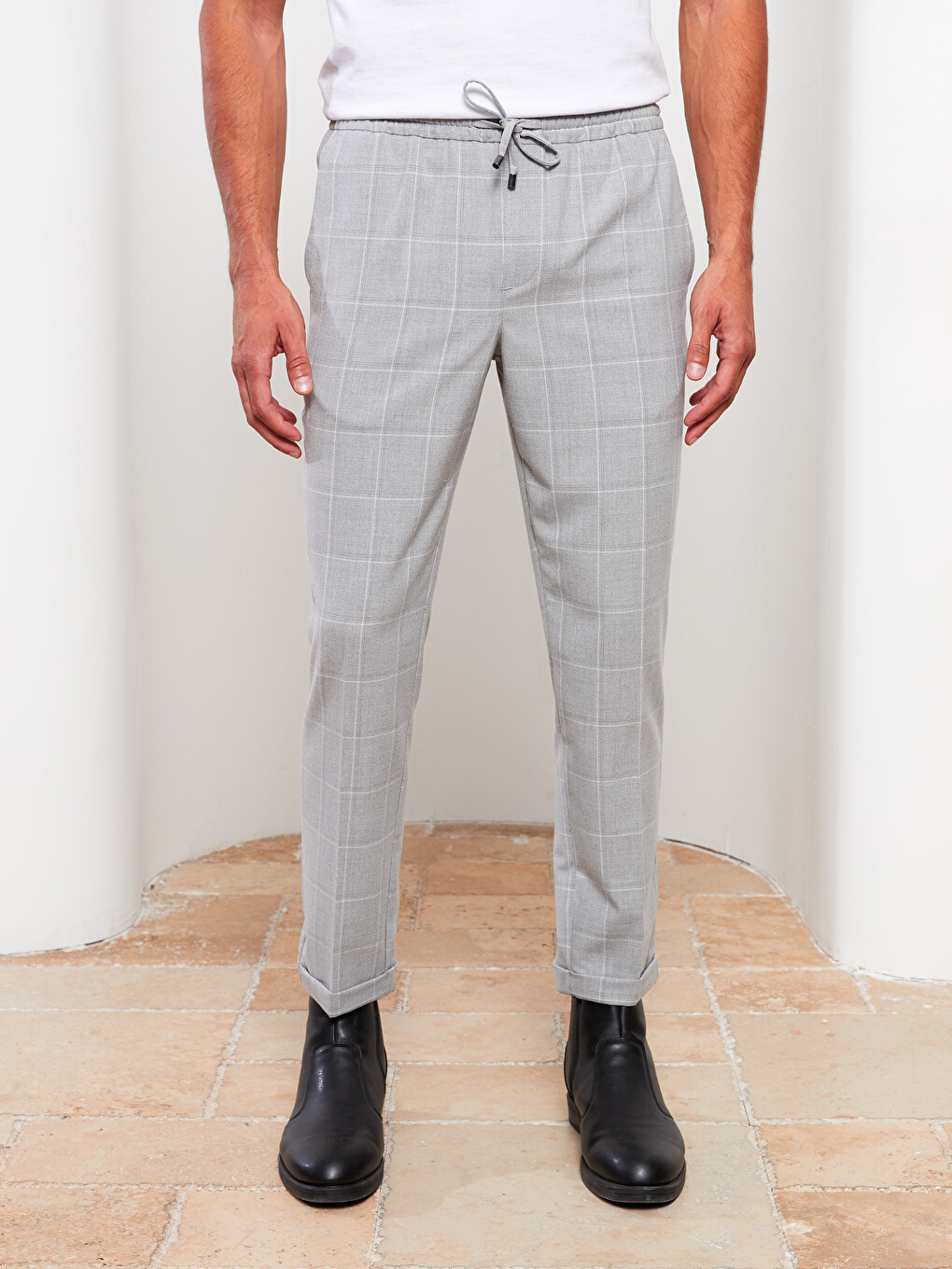 Gri Slim Fit Ekose Erkek Pantolon-2