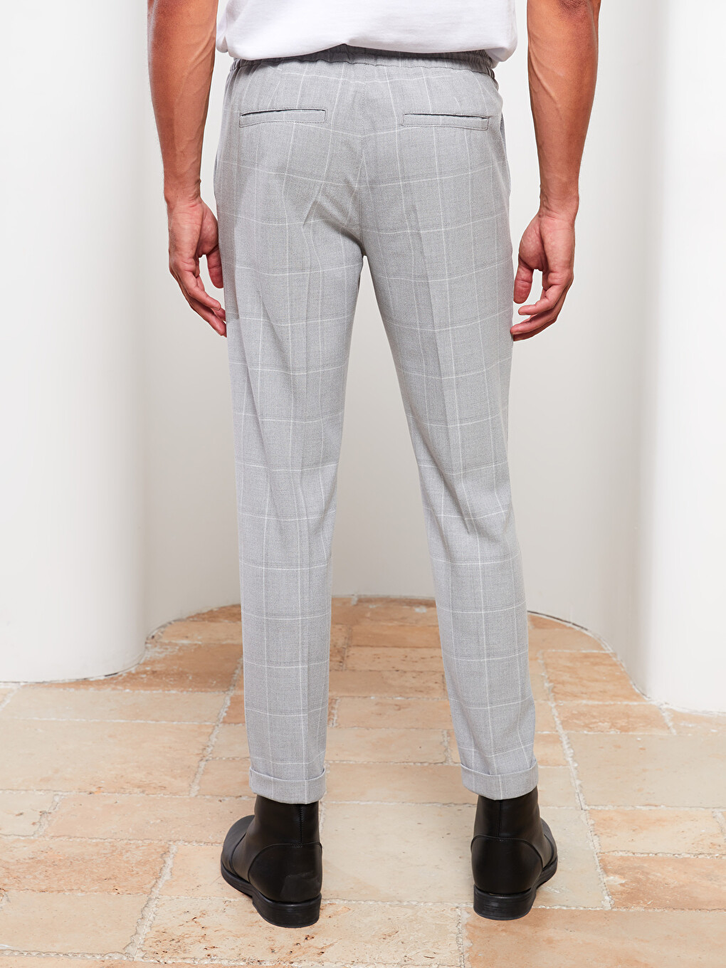 Gri Slim Fit Ekose Erkek Pantolon-3