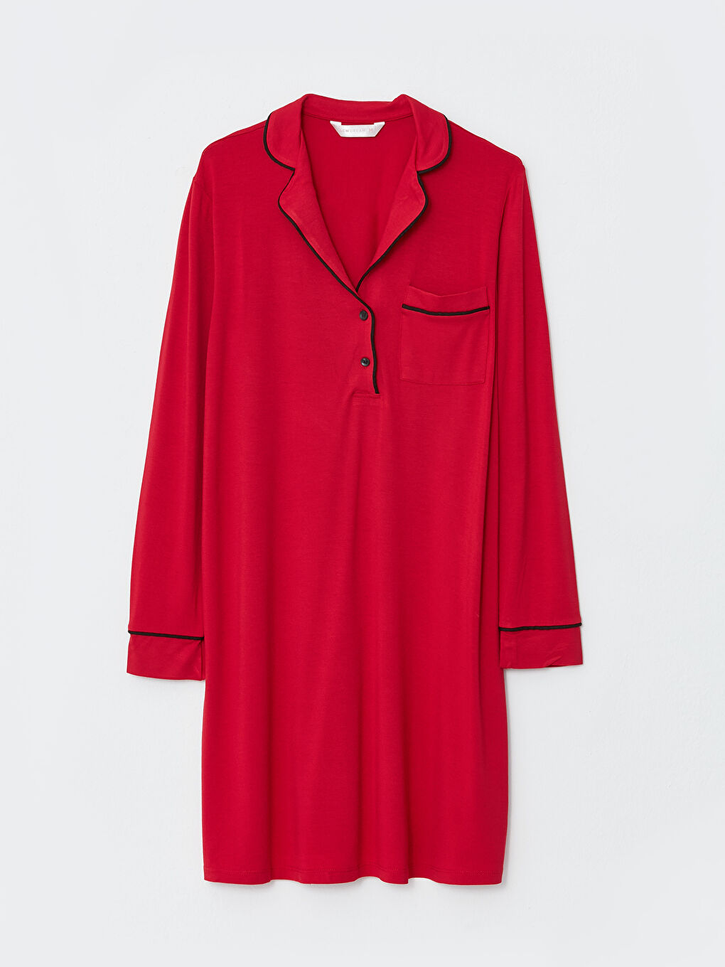 Kırmızı Gömlek Yaka Yılbaşı Temalı Uzun Kollu Kadın Gecelik-5