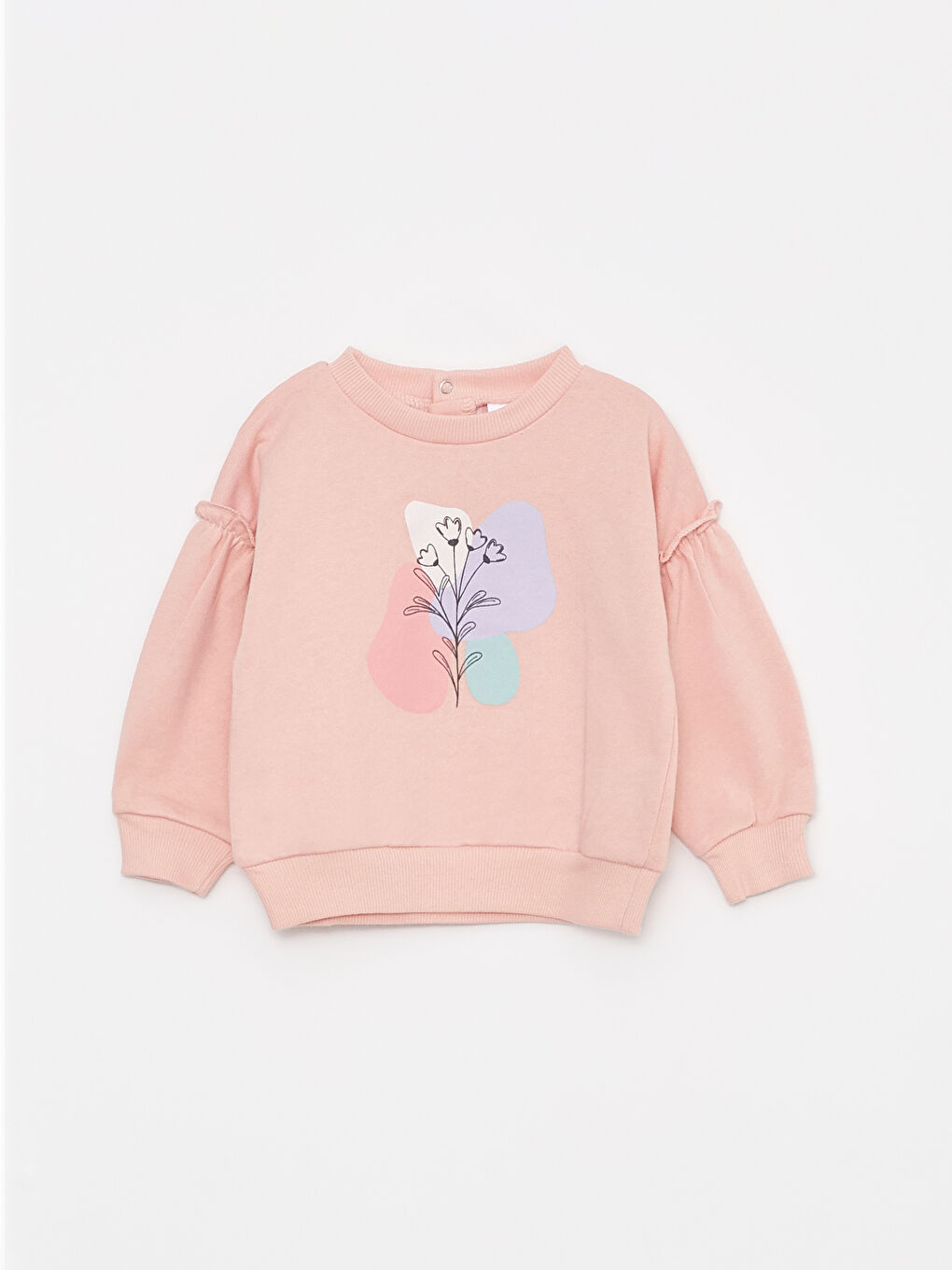 Pembe Bisiklet Yaka Uzun Kollu Baskılı Kız Bebek Sweatshirt ve Tayt 2'li Takım-1