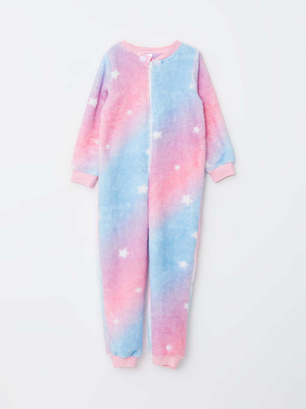 Beyaz Kapüşonlu Desenli Uzun Kollu Pelüş Kız Çocuk Uyku Tulumu-2