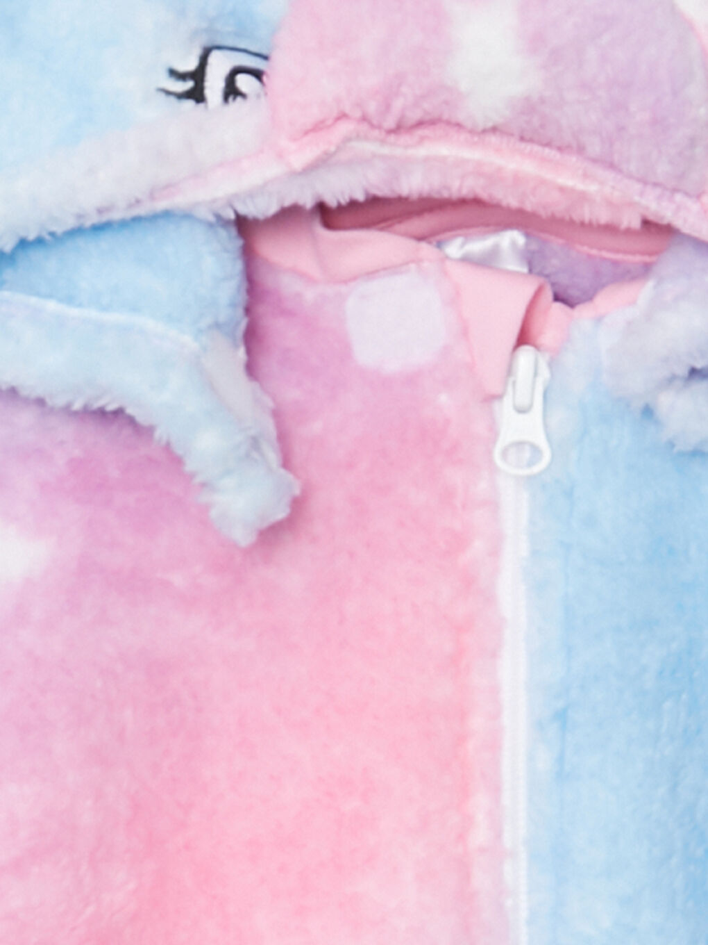 Beyaz Kapüşonlu Desenli Uzun Kollu Pelüş Kız Çocuk Uyku Tulumu-3