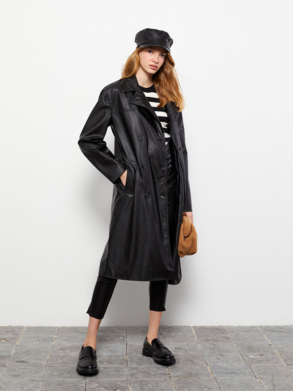 Jacket Neck Women's Faux Leather Coat-1
