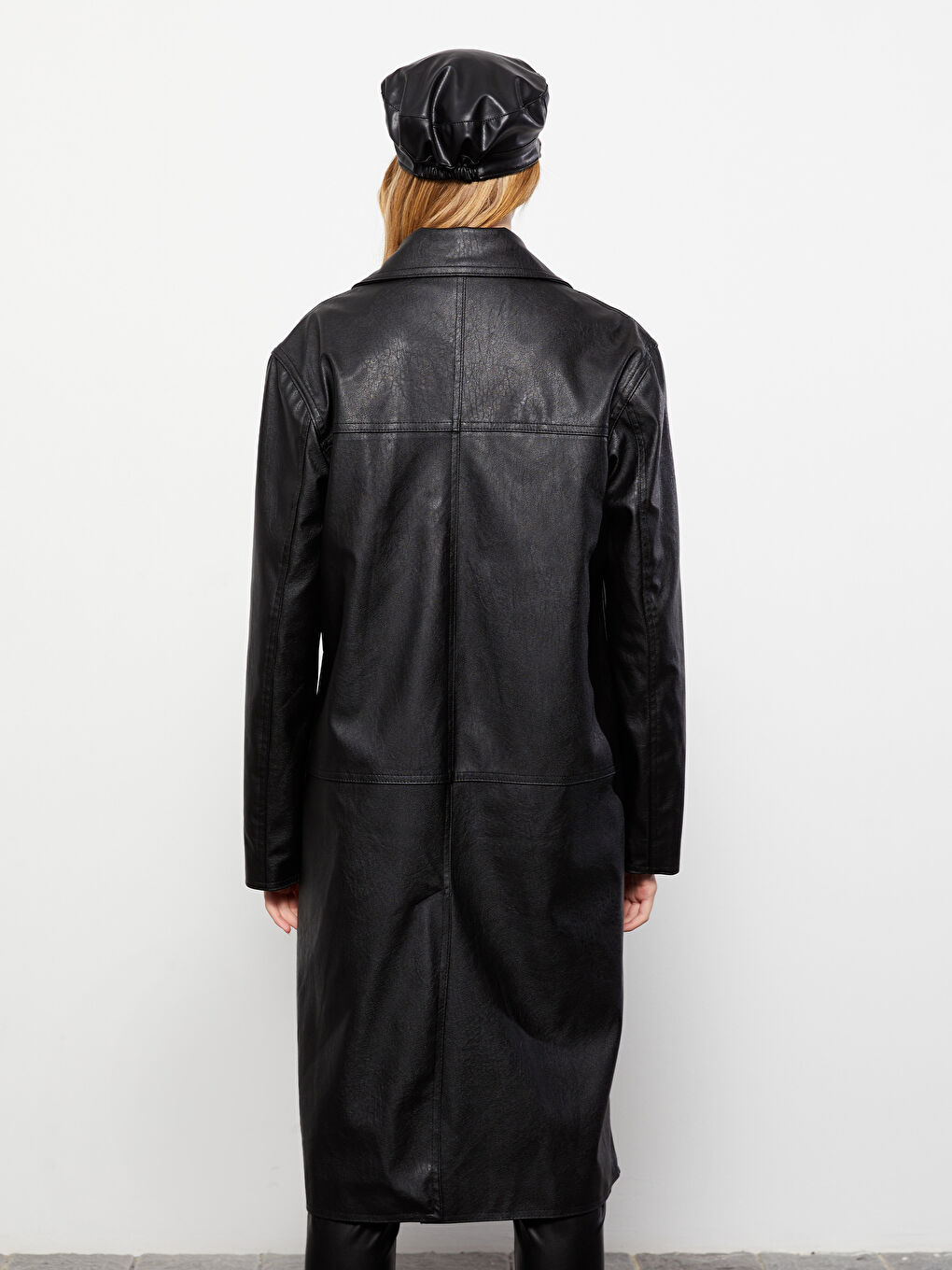 Jacket Neck Women's Faux Leather Coat-6