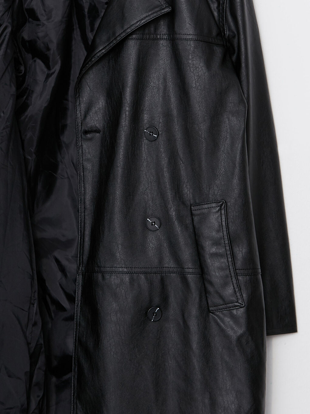 Jacket Neck Women's Faux Leather Coat-9