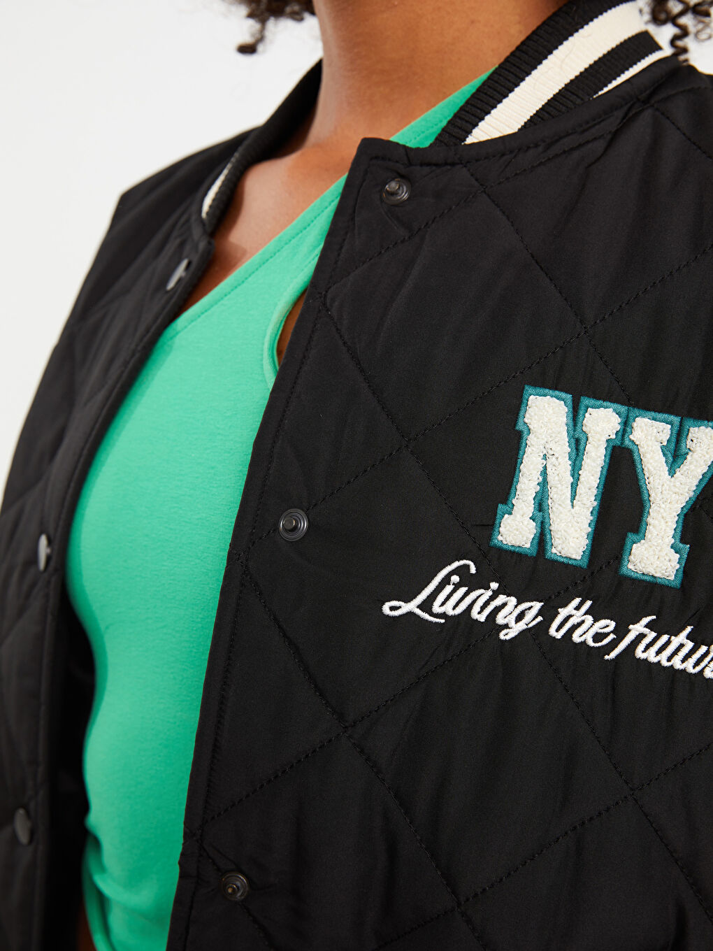 Siyah Nakışlı Uzun Kollu Kadın Kolej Ceket-2