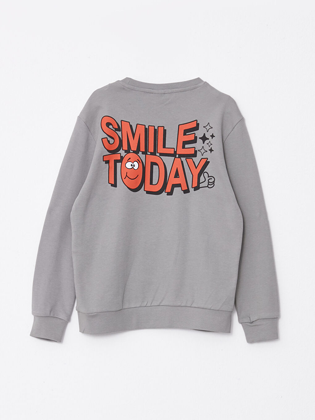 Gri Bisiklet Yaka Baskılı Uzun Kollu Erkek Çocuk Tişört-1