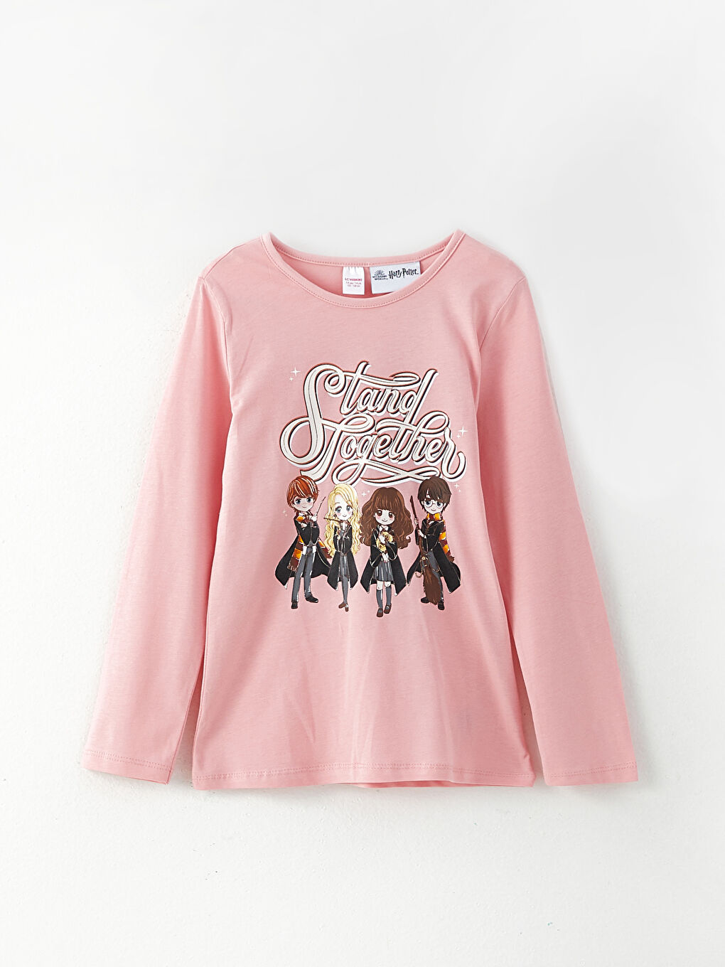 Pembe Bisiklet Yaka Harry Potter Baskılı Uzun Kollu Kız Çocuk Pijama Takımı-1