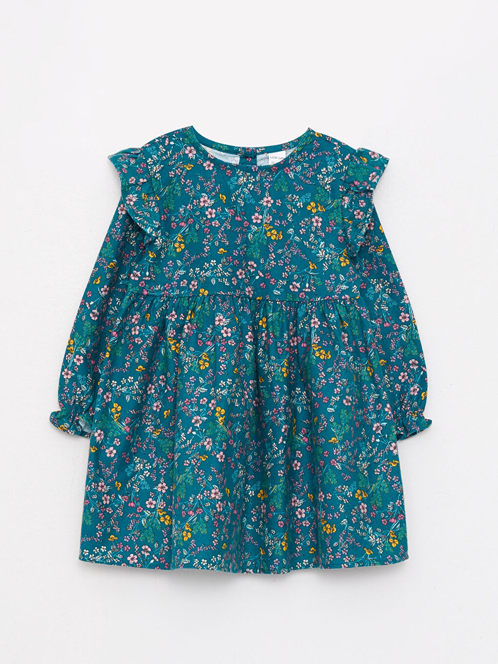 Yeşil Bisiklet Yaka Uzun Kollu Kız Bebek Elbise