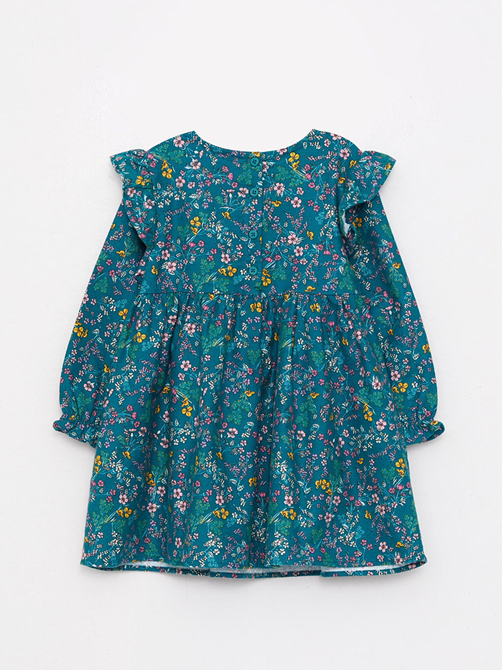 Yeşil Bisiklet Yaka Uzun Kollu Kız Bebek Elbise-1