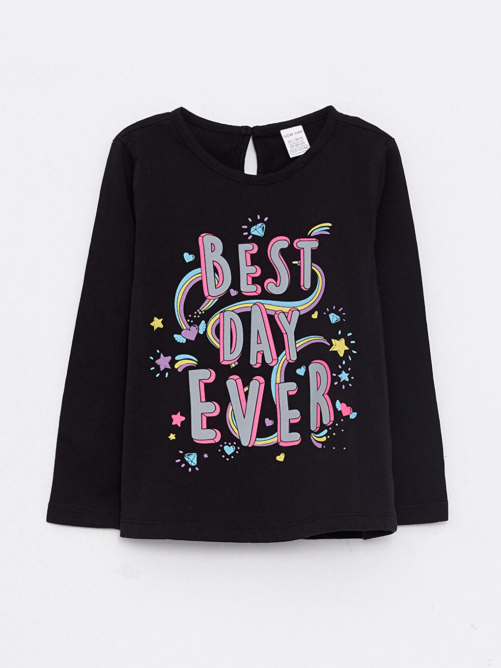 تيشيرت بناتي رضع قطن مطبوع بأكمام طويلة ورقبة دائرية