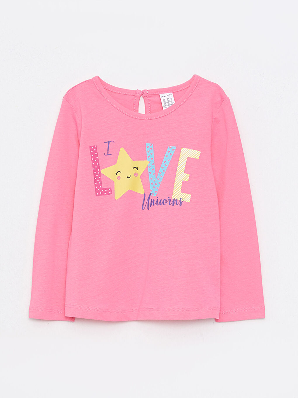 Pembe Bisiklet Yaka Uzun Kollu Baskılı Kız Bebek Tişört