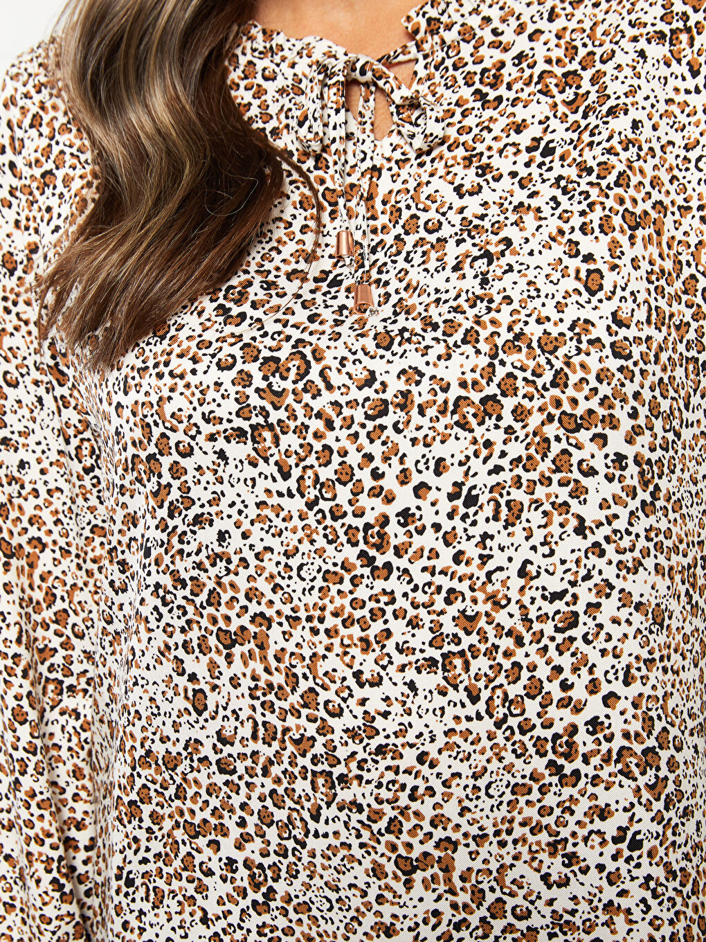 Tie Neck Patterned Long Sleeve Viscose Women's Blouse-3