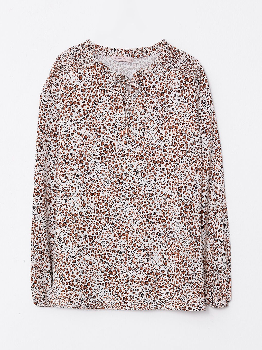 Tie Neck Patterned Long Sleeve Viscose Women's Blouse-5