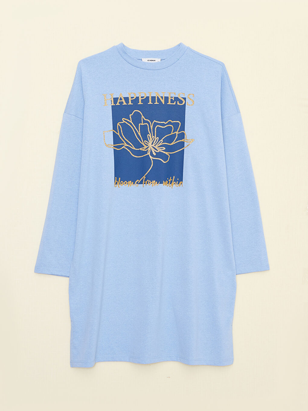 Mavi Bisiklet Yaka Baskılı Uzun Kollu Kadın Tunik-8