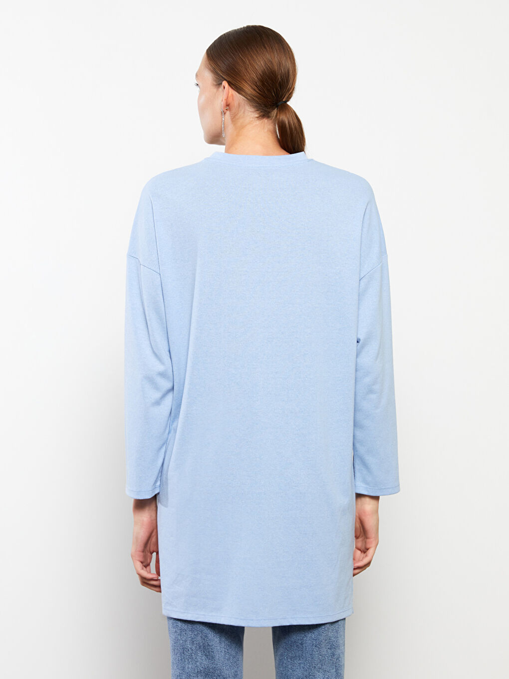Mavi Bisiklet Yaka Baskılı Uzun Kollu Kadın Tunik-7
