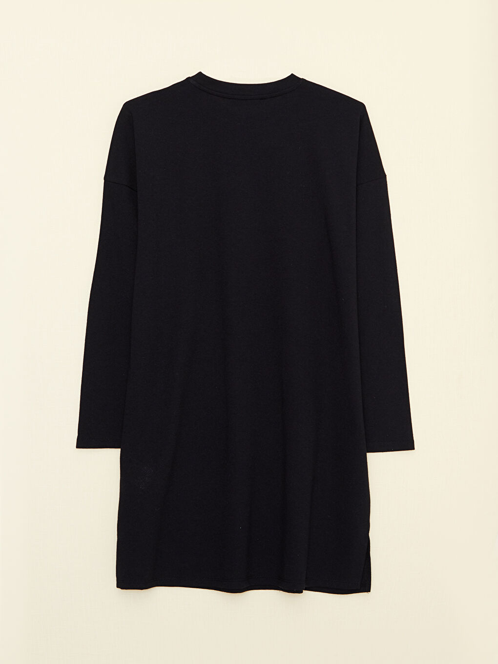 Siyah Bisiklet Yaka Baskılı Uzun Kollu Kadın Tunik-6