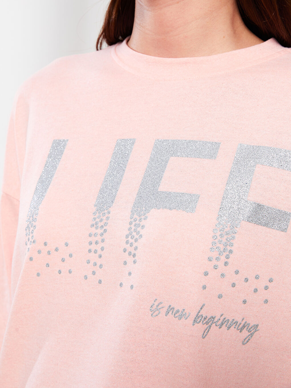 Pembe Bisiklet Yaka Baskılı Uzun Kollu Kadın Tunik-2