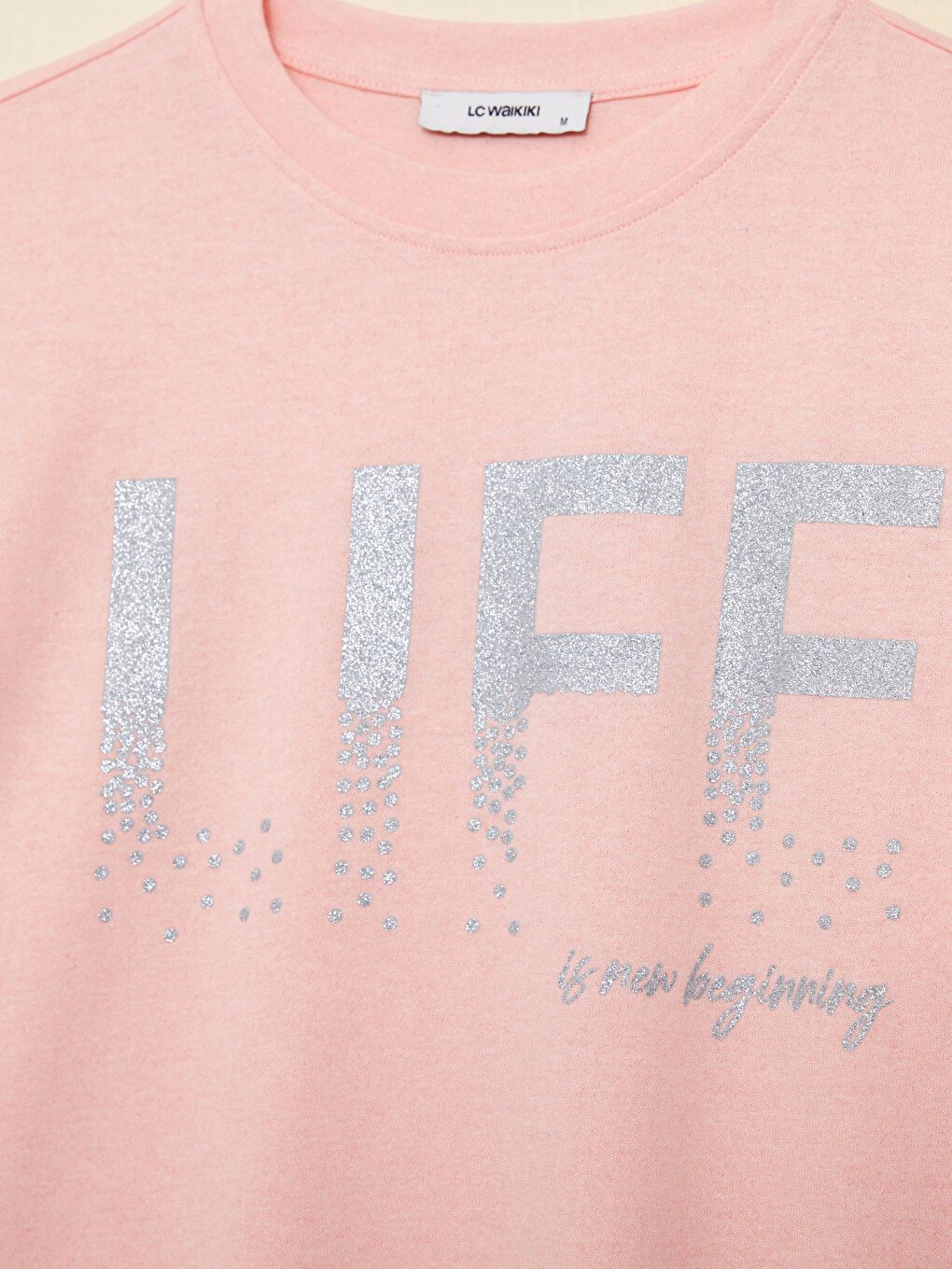 Pembe Bisiklet Yaka Baskılı Uzun Kollu Kadın Tunik-5