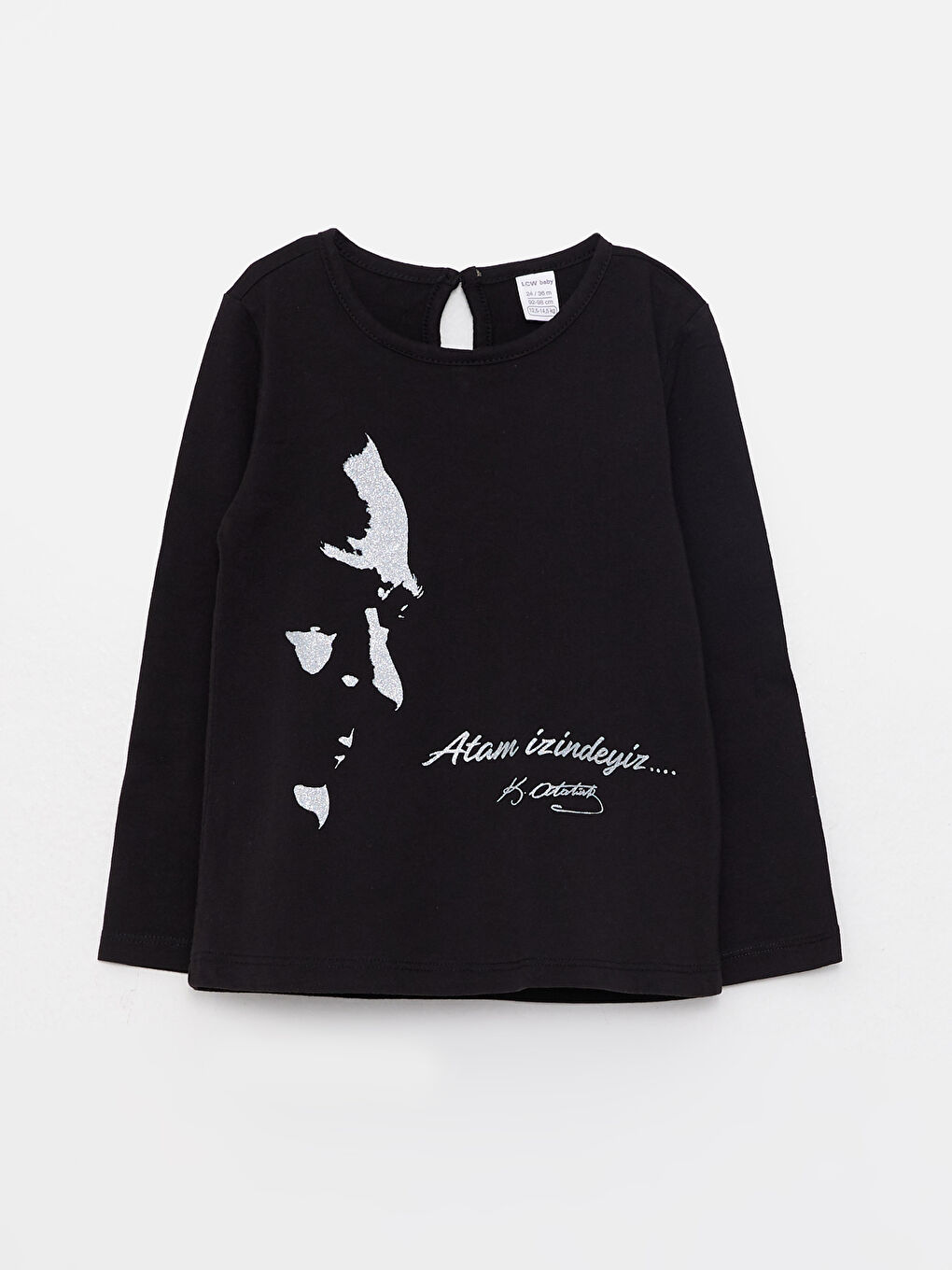 Siyah Bisiklet Yaka Uzun Kollu Atatürk Baskılı Kız Bebek Tişört