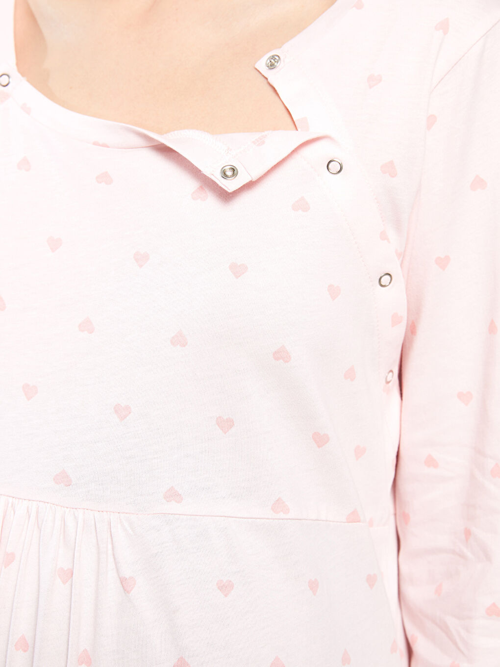 LCW DREAM U Neck Patterned Long Sleeve Cotton Maternity Nightgown -W2ED92Z8-LSZ