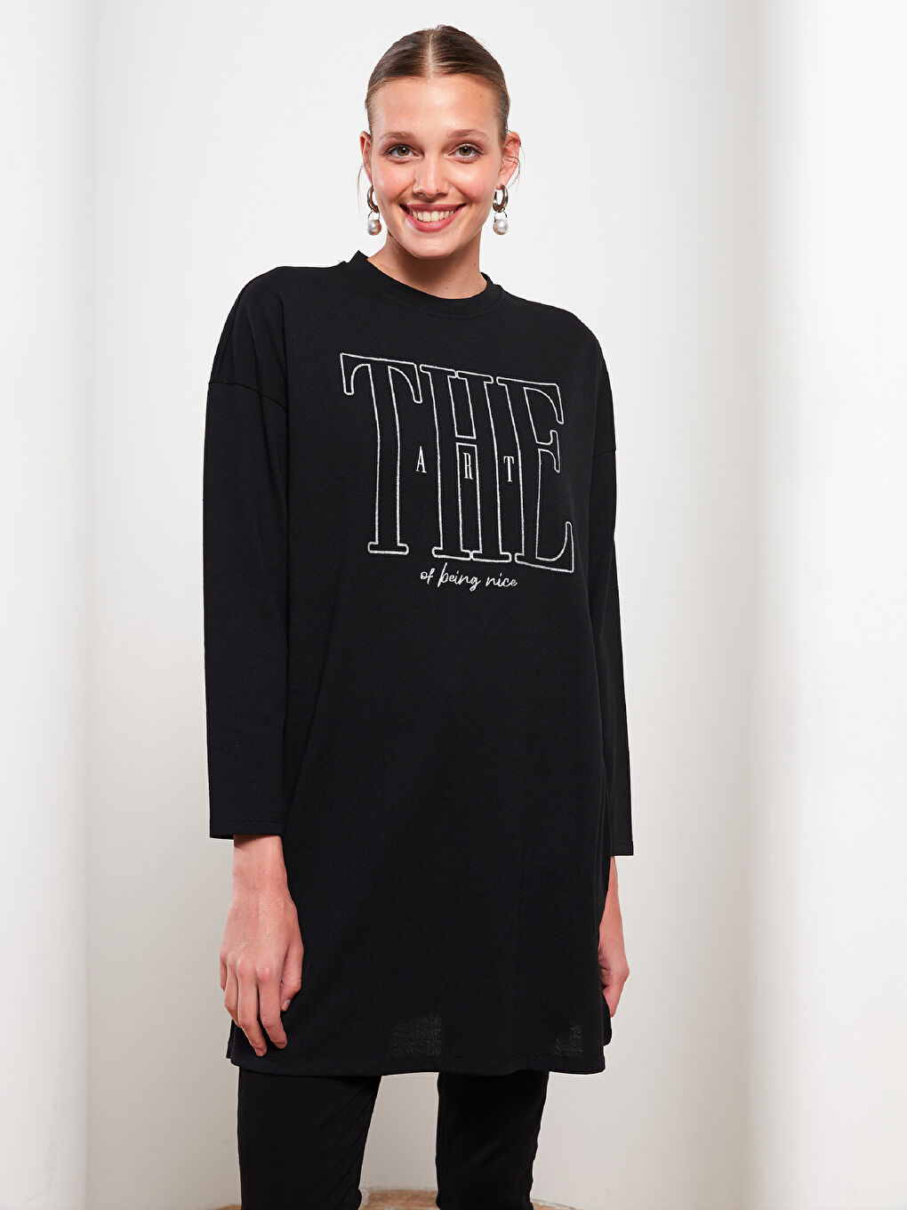 Crew Neck Printed Long Sleeve Women's Tunic