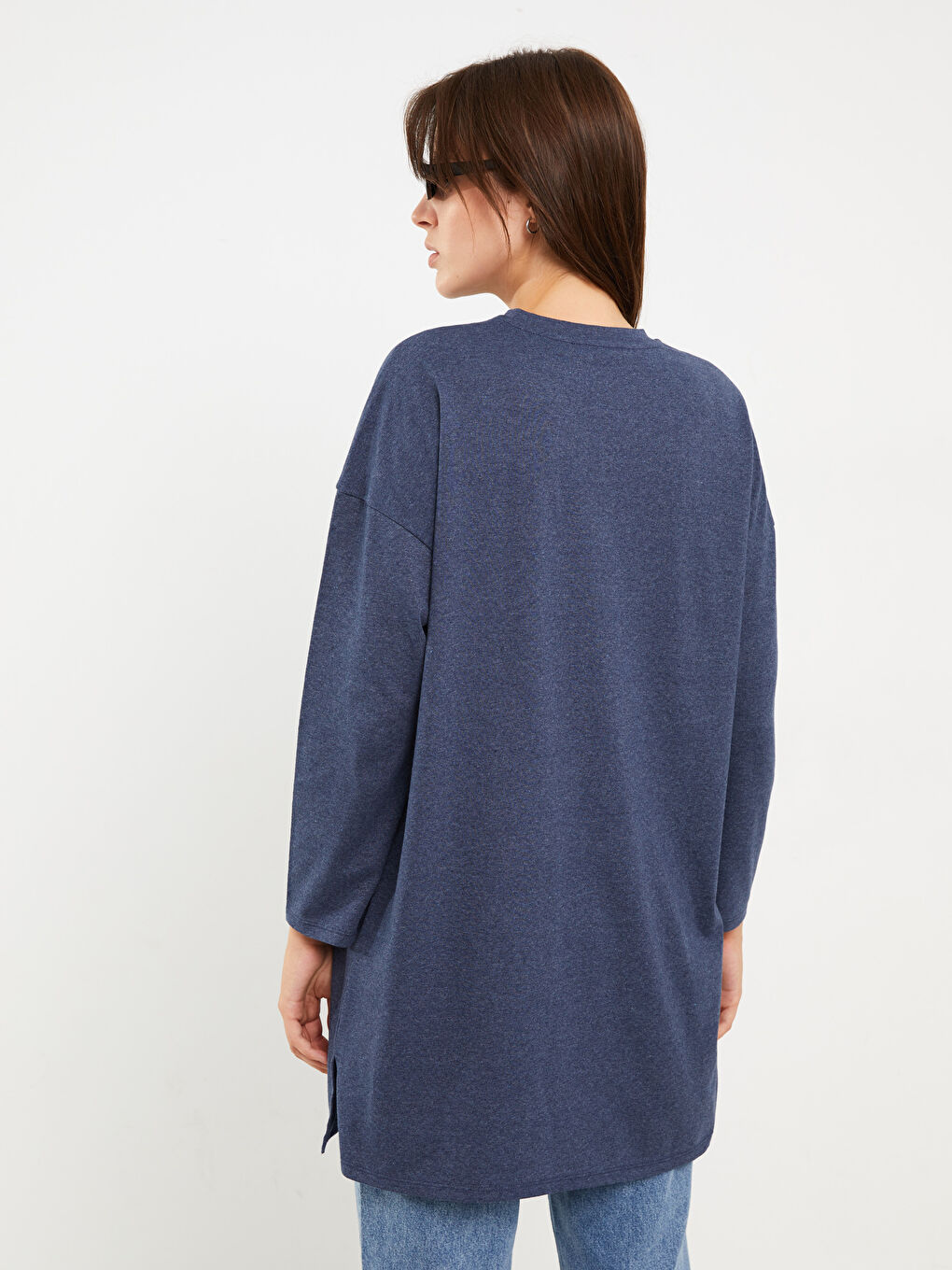 İndigo Bisiklet Yaka Baskılı Uzun Kollu Kadın Tunik-3