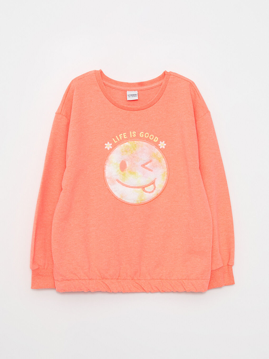 LCW Kids Mercan Bisiklet Yaka Nakışlı Uzun Kollu Kız Çocuk Sweatshirt