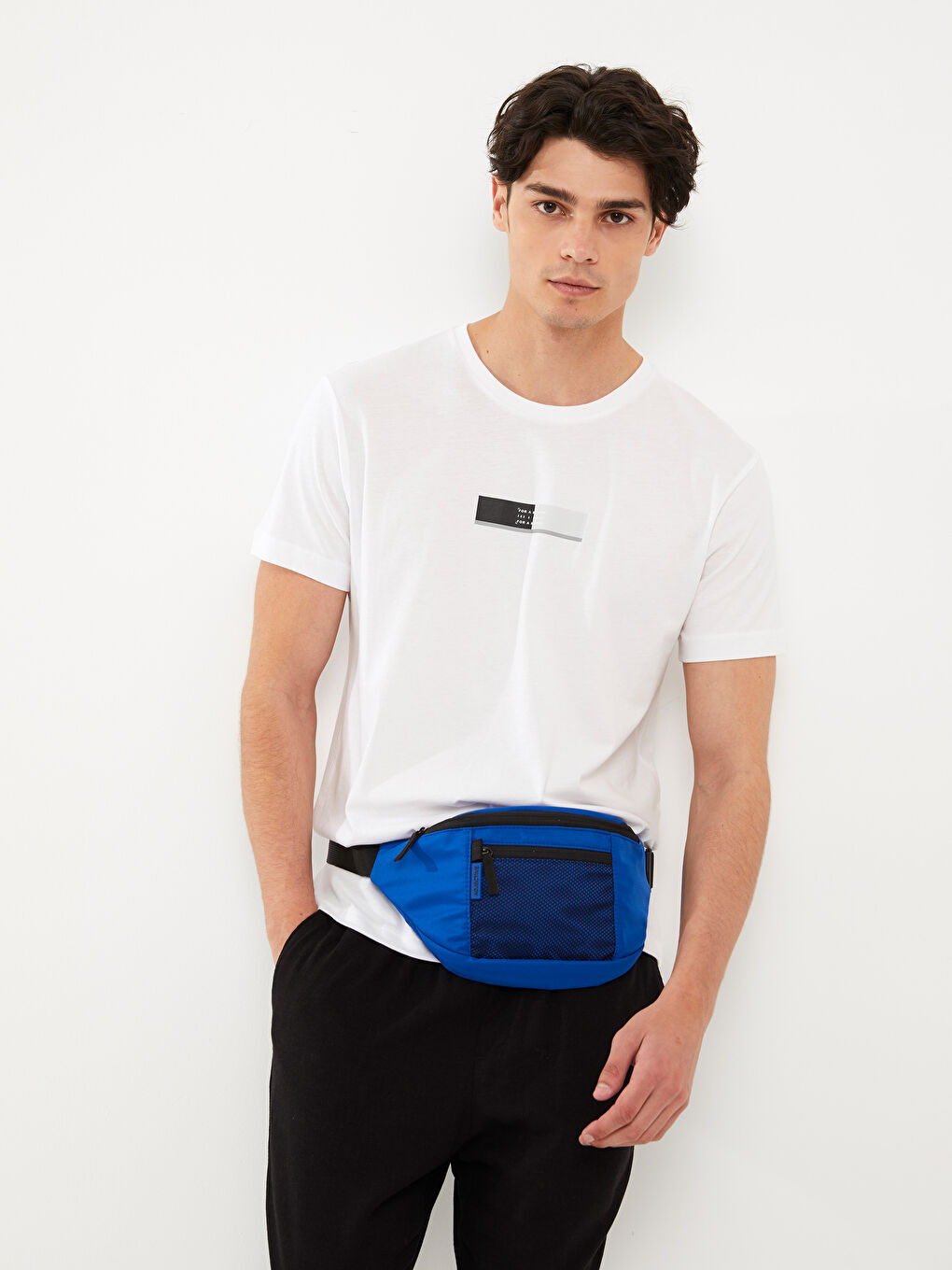 Beyaz Bisiklet Yaka Kısa Kollu Baskılı Penye Erkek Spor Tişört