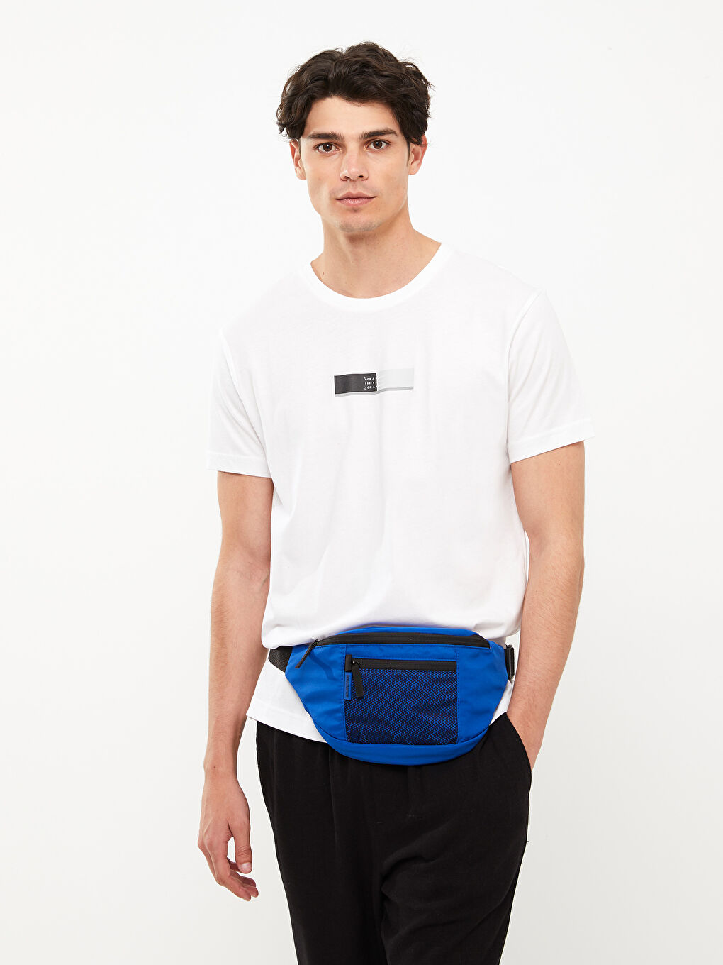 Beyaz Bisiklet Yaka Kısa Kollu Baskılı Penye Erkek Spor Tişört-1