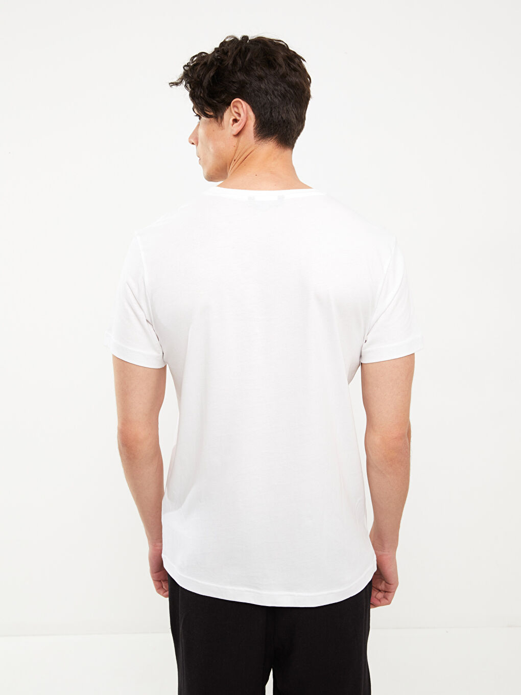 Beyaz Bisiklet Yaka Kısa Kollu Baskılı Penye Erkek Spor Tişört-4