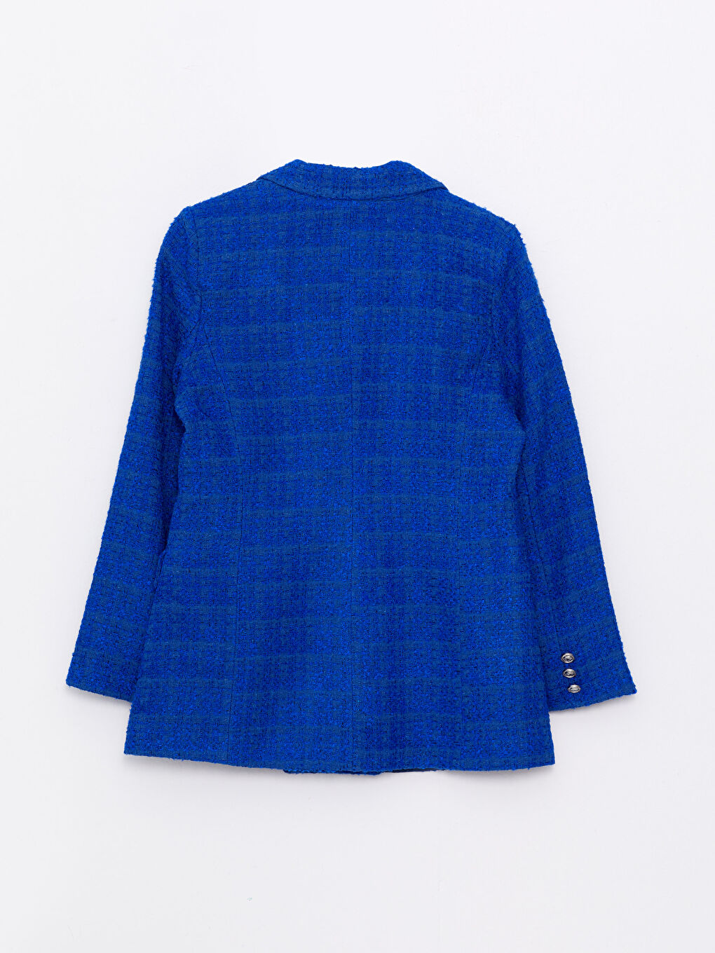 Lacivert Önden Düğme Kapamalı Düz Uzun Kollu Kadın Tüvit Blazer Ceket-7