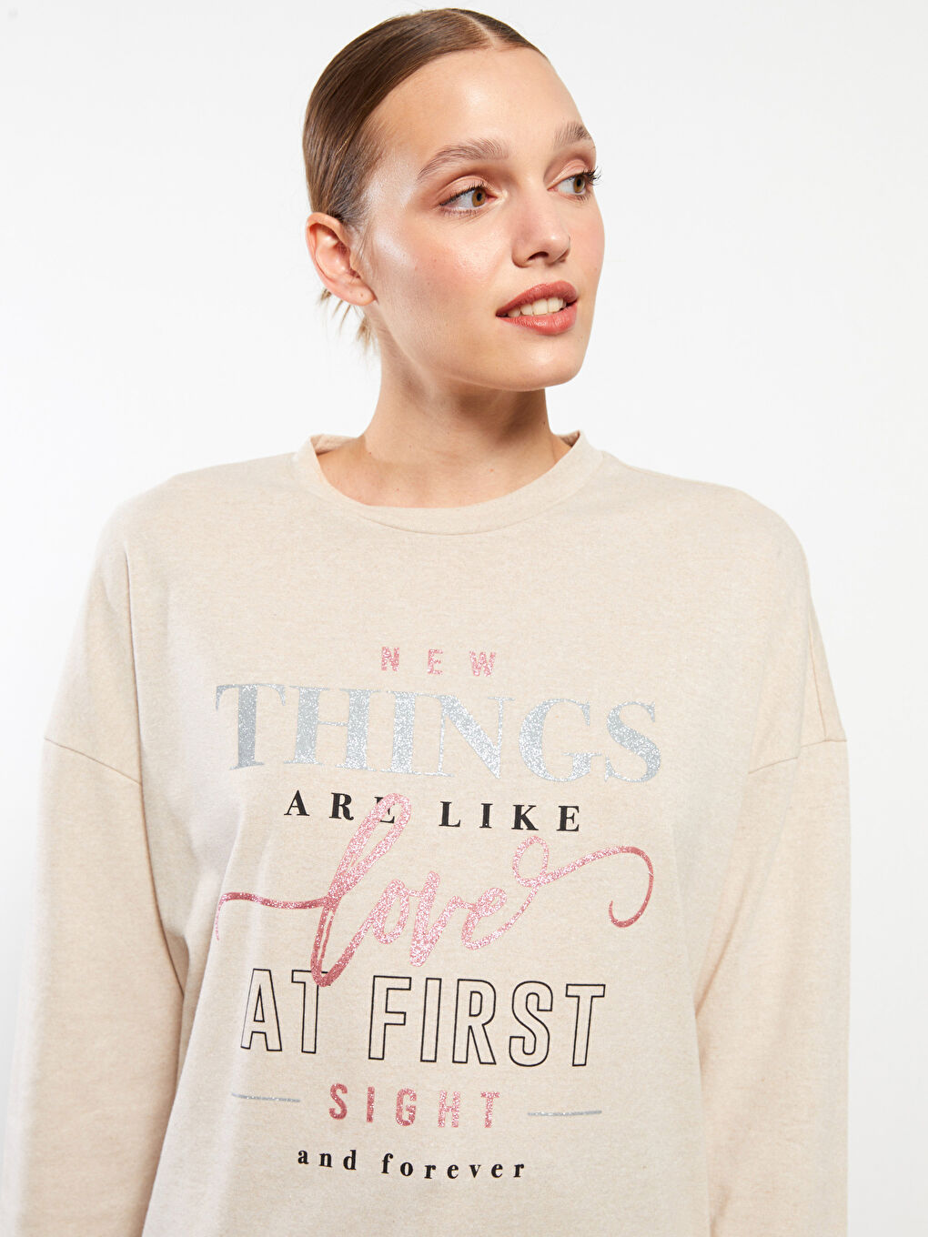 Tunică cu Guler Rotund, Imprimată, Mânecă Lungă pentru Femei-1