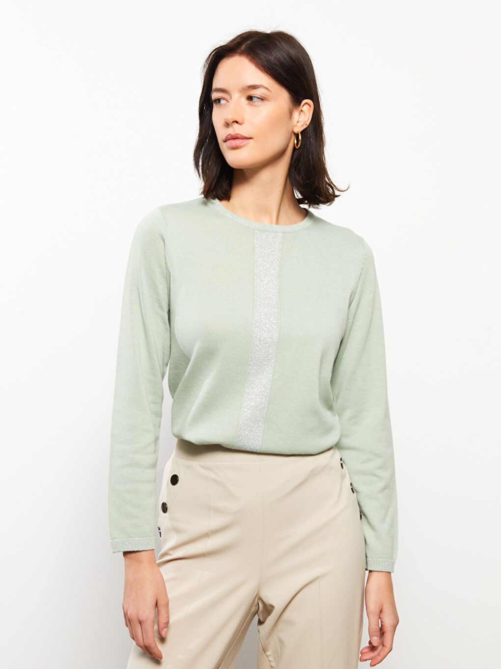 LCW Grace Rundhalsausschnitt Schlicht Langarm Damen Strickpullover -W2EE22Z8-QU3