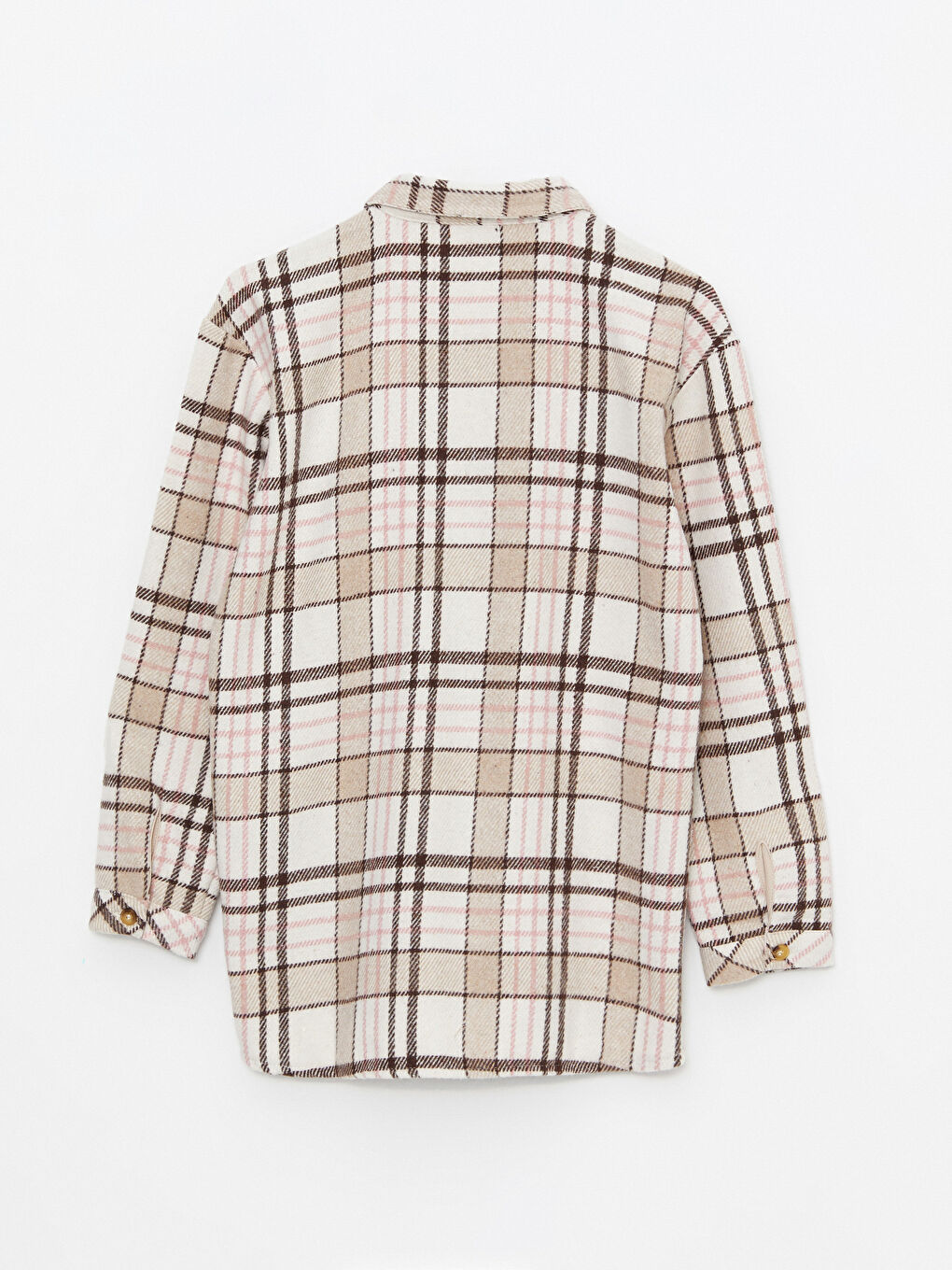 Bej Ekose Uzun Kollu Kız Çocuk Gömlek Ceket-5