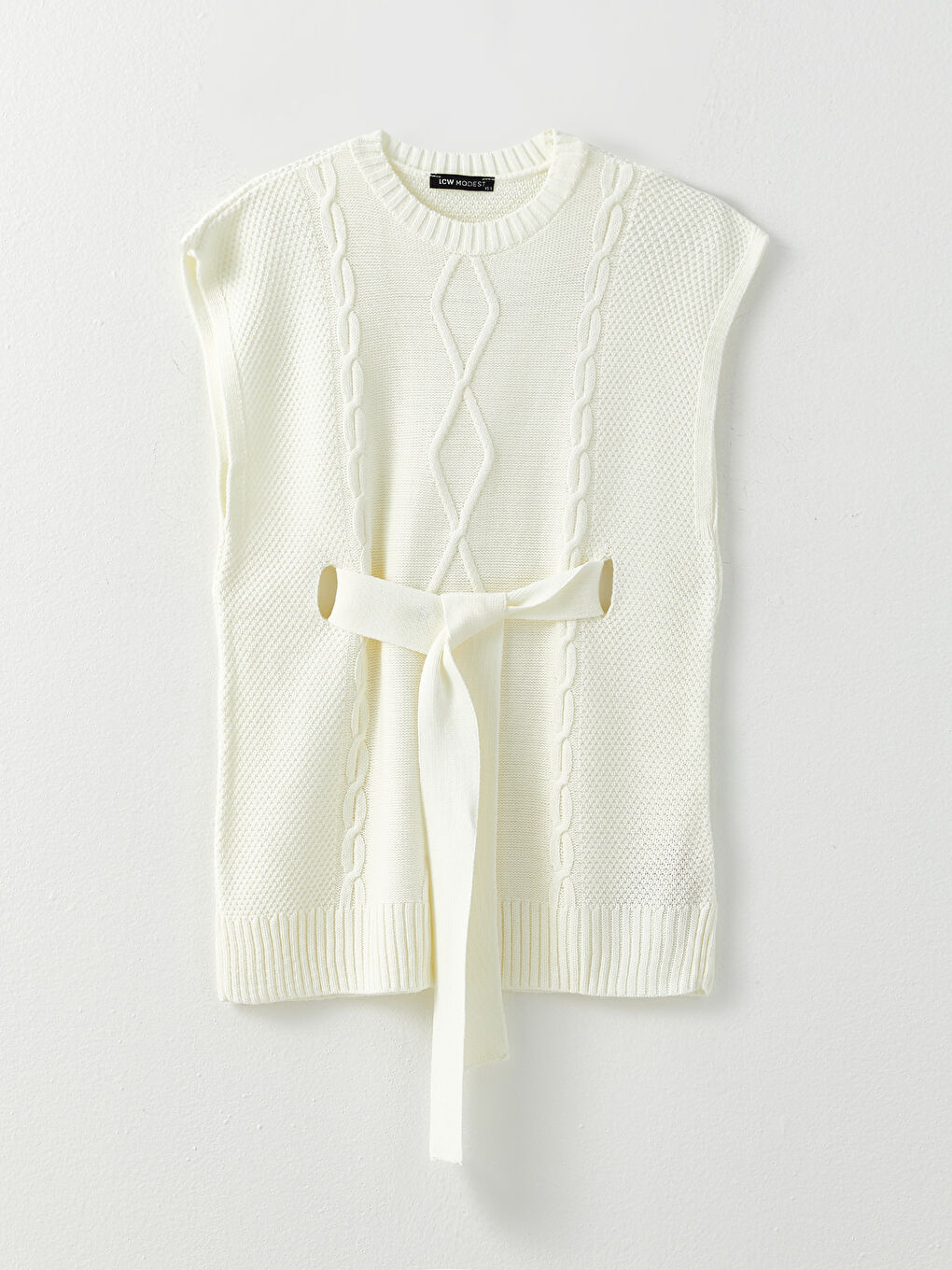 Пуловер с кръгло деколте и шарки за жени-5