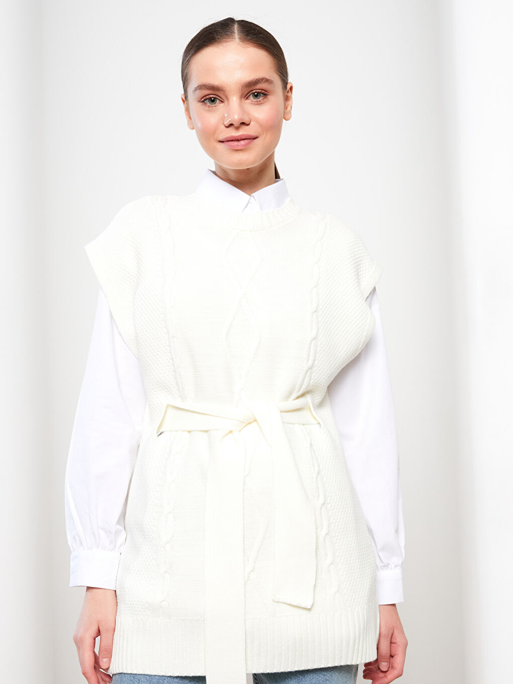 Пуловер с кръгло деколте и шарки за жени-2