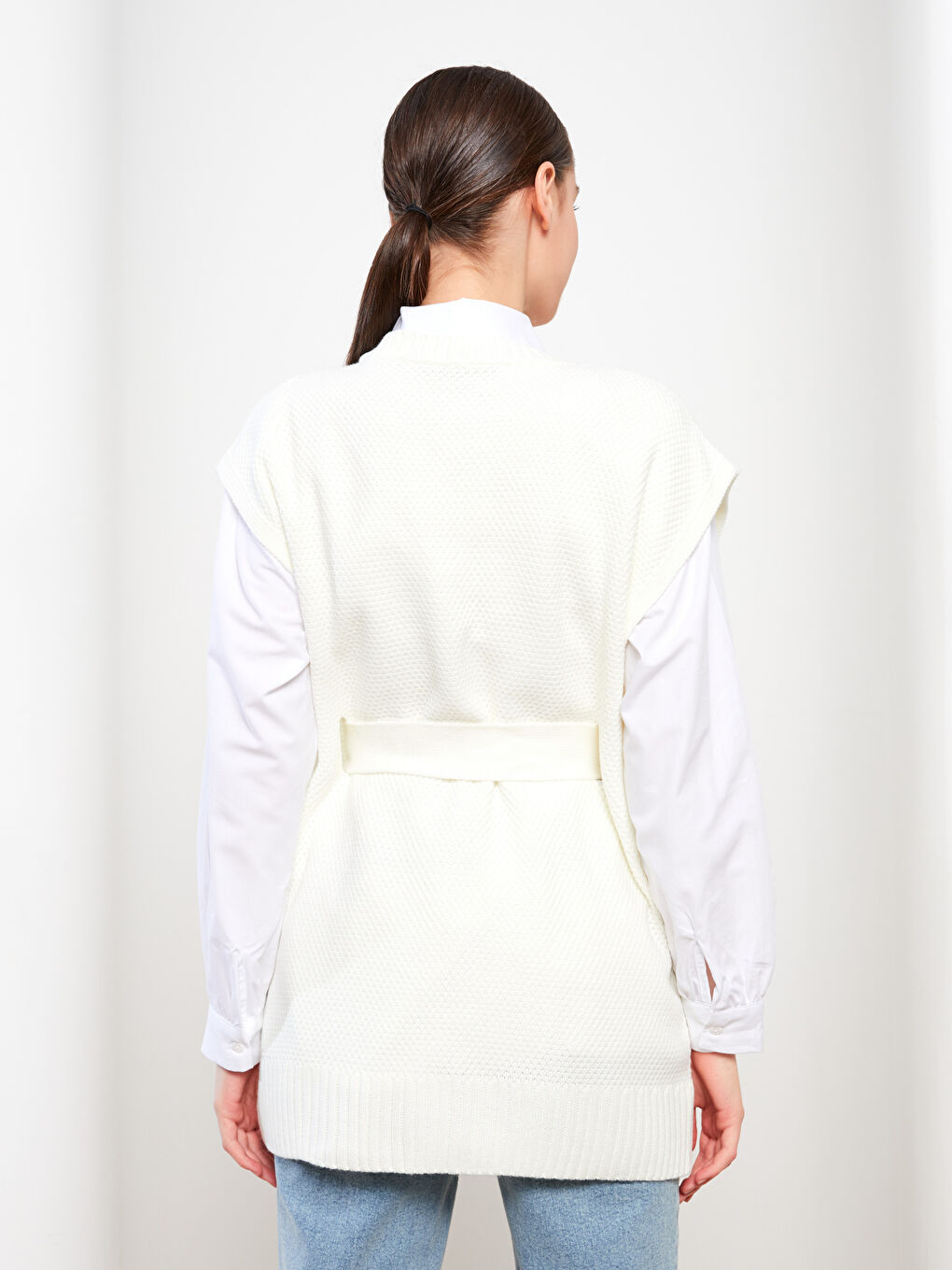 Пуловер с кръгло деколте и шарки за жени-4