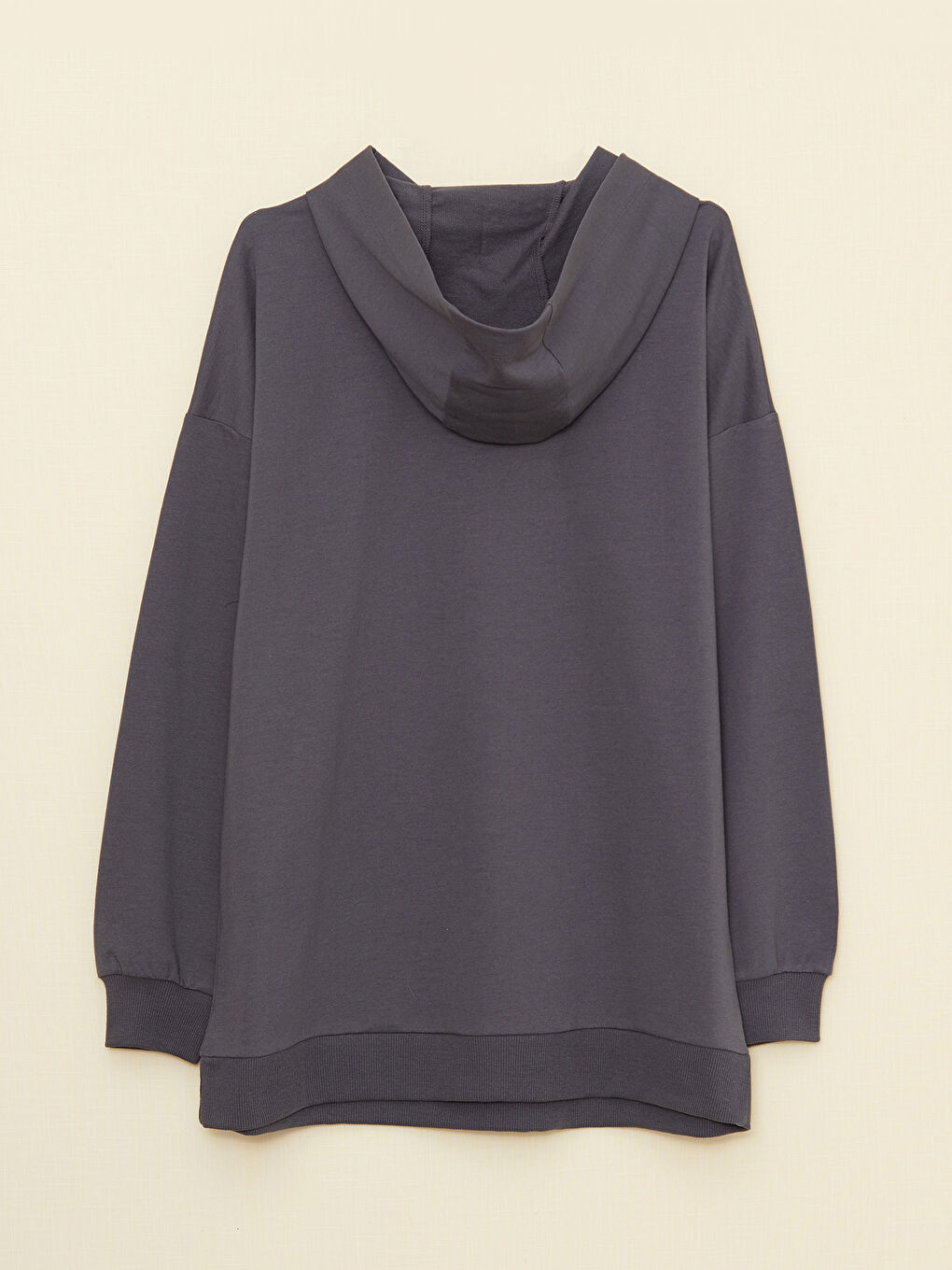 Gri Kapüşonlu Nakışlı Uzun Kollu Oversize Kadın Sweatshirt Tunik-7