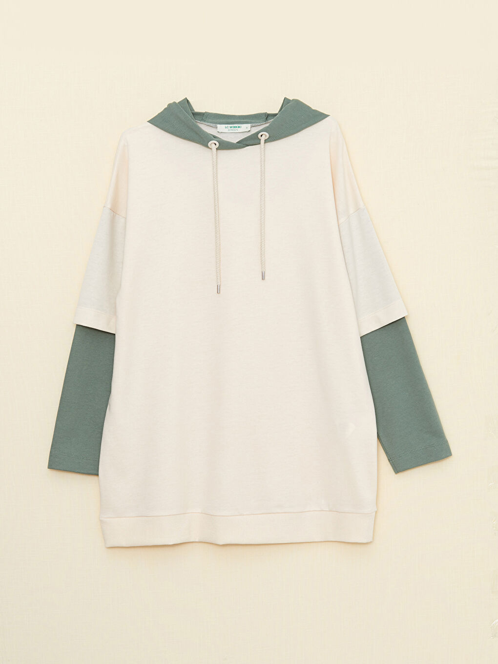 Hooded Color Block Long Sleeve Oversize Women's Sweatshirt Tunic